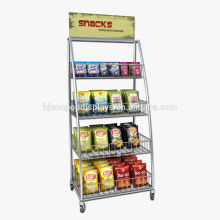Custom Snacks Retail Store Freestand 4-Caster Metal Movable Dry Food Potato Chips Display Shelves
